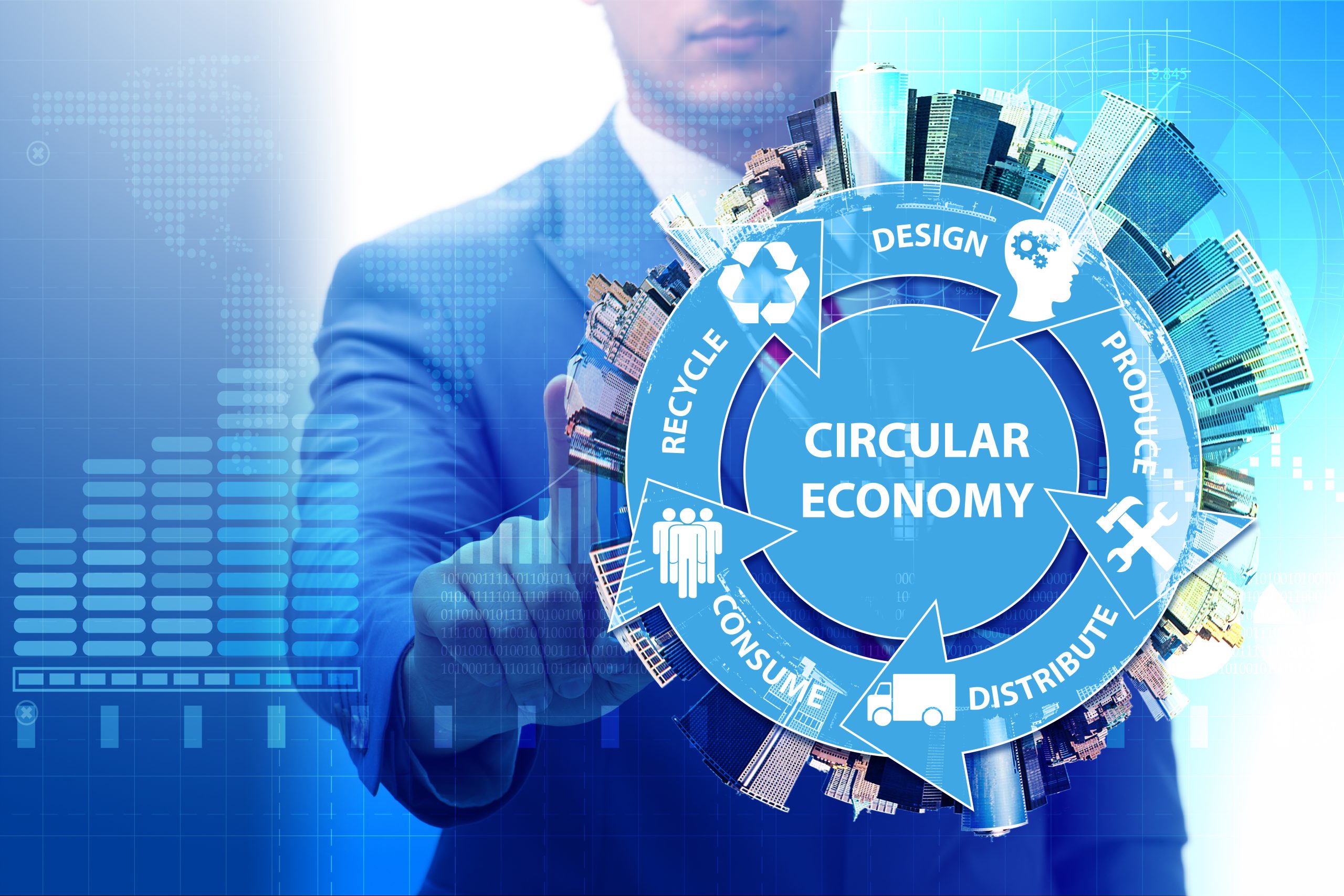 Concept,Of,Circular,Economy,With,Businessman Analyse de cycle de vie des produits